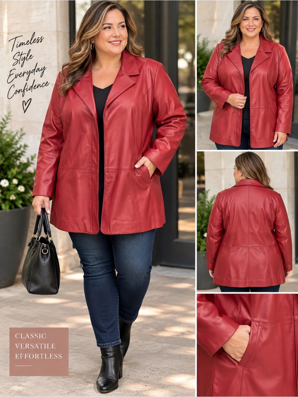 𝙋𝙧𝙚𝙨𝙩𝙤𝙣 & 𝙔𝙤𝙧𝙠 Jacket 3X Genuine Lambskin Leather Red Plus Size Coat